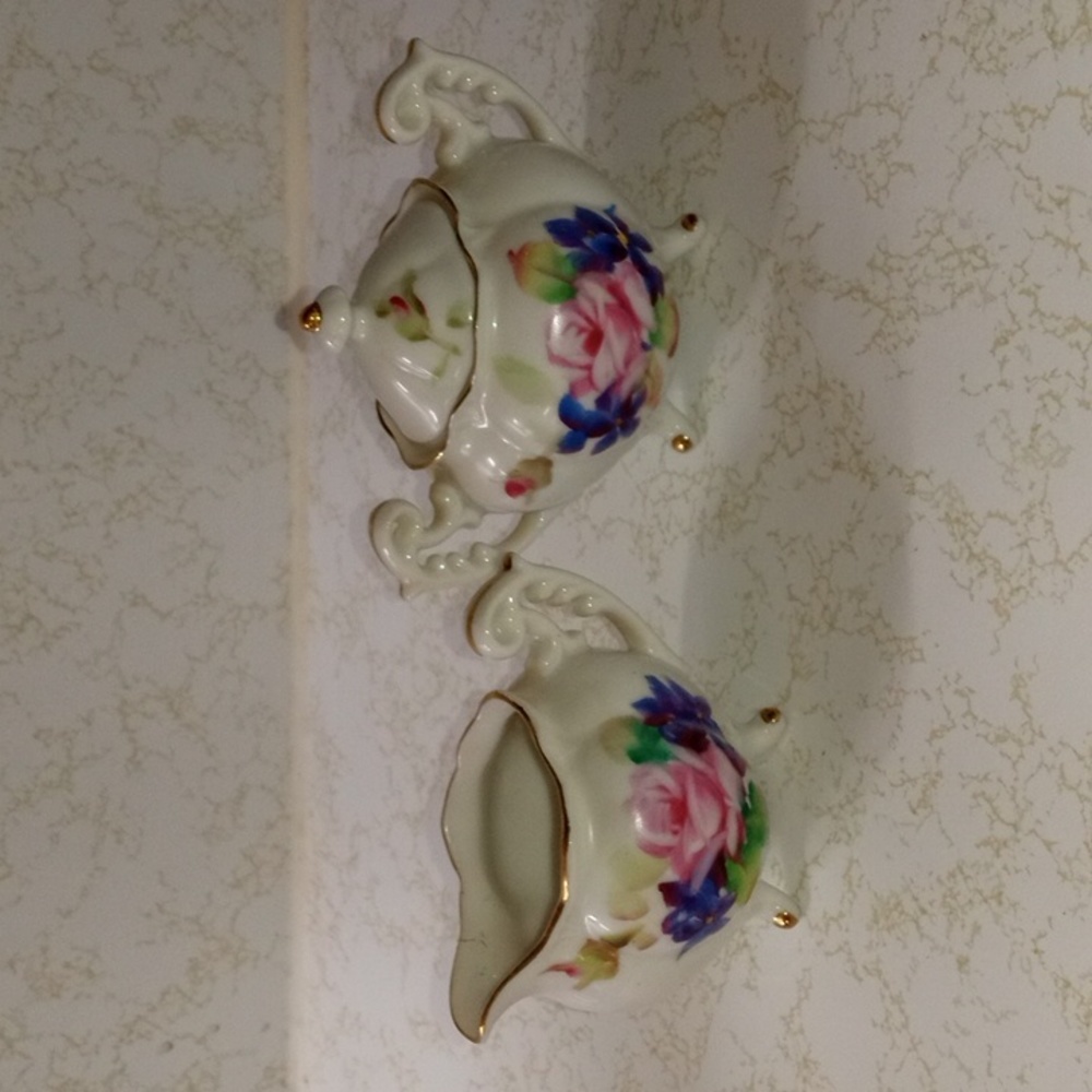 Vintage Lefton China hand painted miniature sugar and creamer